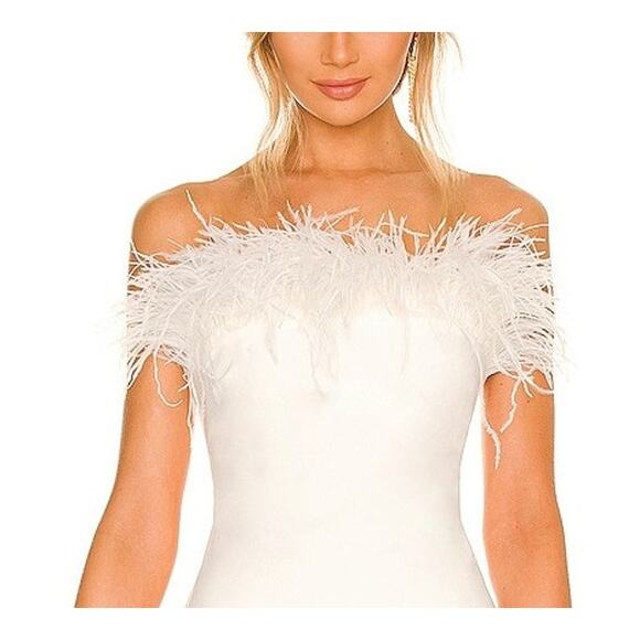 NWOT Revolve Likely Katy Cream Sleeveless Mini Dress Ostrich Feather Trim Size 2 - Picture 2 of 4